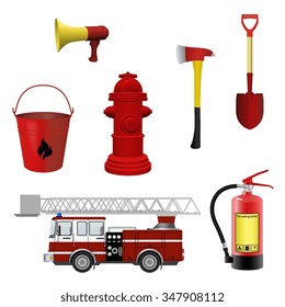 firefighters equipment set. Vector illustration.