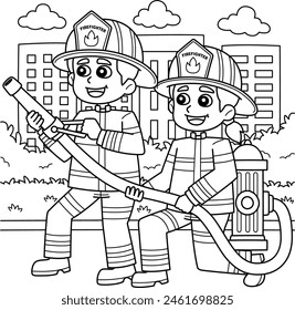 Firefighters with a Fire Hydrant Coloring Page