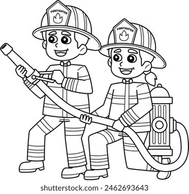 Firefighters with a Fire Hydrant Isolated Coloring