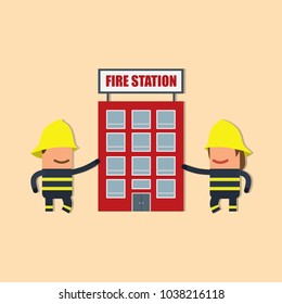 Firefighters with the fire station, vector illustration design. Firefighting collection.