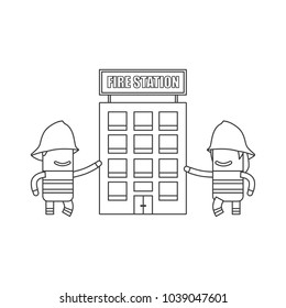 Firefighters with the fire station, vector illustration design. Firefighting collection.