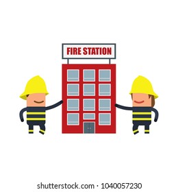 Firefighters with the fire station, vector illustration design. Firefighting collection.