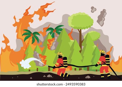 Bomberos con concepto de equipo de extinción de incendios. Ilustración vectorial plana de color aislada.