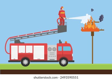 Bomberos con concepto de equipo de extinción de incendios. Ilustración vectorial plana de color aislada.