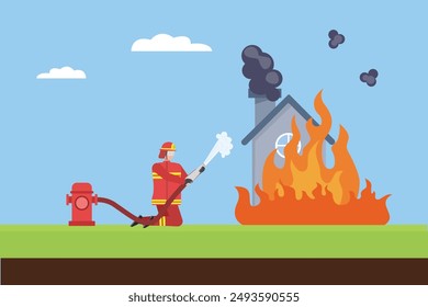 Bomberos con concepto de equipo de extinción de incendios. Ilustración vectorial plana de color aislada.