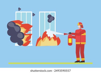 Bomberos con concepto de equipo de extinción de incendios. Ilustración vectorial plana de color aislada.