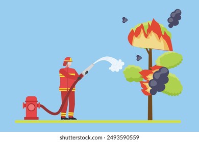 Bomberos con concepto de equipo de extinción de incendios. Ilustración vectorial plana de color aislada.