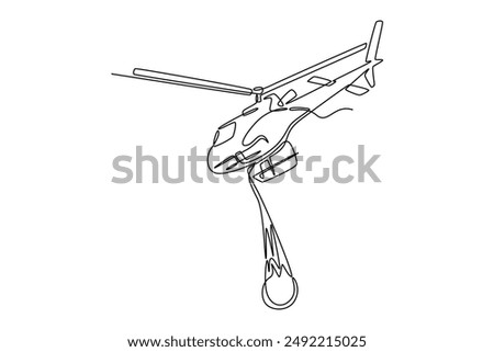 Firefighters with firefighting equipment concept. Single line draw design vector graphic illustration.