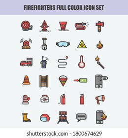 firefighters full color icon set
