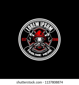 firefighters with gas mask and axe vector badge logo template