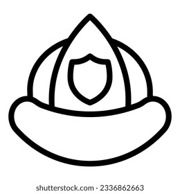 Icono de línea de casco de bomberos. Sombrero de protección de Fireman con un pictograma de estilo del símbolo del escudo sobre fondo blanco. Señales de extinción de incendios para concepto móvil y diseño web. Gráficos vectoriales