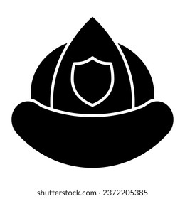 Los bomberos mantuvieron un icono sólido. Sombrero de protección para bomberos con un pictograma de estilo de glifo escudo sobre fondo blanco. Señales de extinción de incendios para concepto móvil y diseño web. Gráficos vectoriales