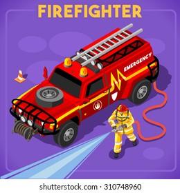 Firefighters with Hydrant Set Interacting People Unique Isometric Realistic Poses NEW bright palette 3D Flat Vector Icon Set Illustration JPEG JPG EPS 10 Image Drawing AI Object Picture Graphic Art