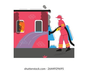 firefighters men with uniform are handling fire, house fire incident. Character design. Vector flat illustration