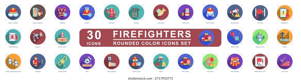 Contiene camión de bomberos, botas de seguridad, uniforme, máscara de seguridad, suministro de agua, alerta de incendios y más. Vector para el concepto moderno, impresión, interfaz de usuario, kit UX, Web y desarrollo de App.

