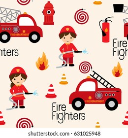 Firefighters seamless pattern with fire related icons specially for fabric patterns