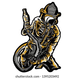firefighters set different pose 2 patches pins badges stikers stickers collection vector isolated