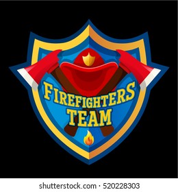 Firefighters Team - Firefighter Emblem Label Badge And Logo Isolated On Dark Background.