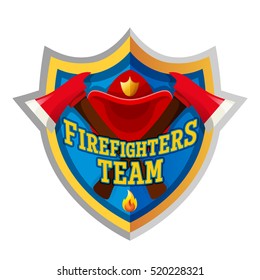 Firefighters team - Firefighter emblem label badge and logo isolated on white background.