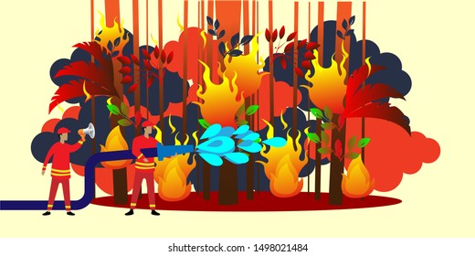 firefighters trying to put out fires in the forest, 
vector illustration, can use for landing page, template, ui, web, mobile app, poster,