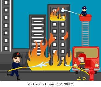 Firefighters Trying to Rescue the Burning Building