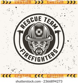 Firefighters vector emblem, badge or label design illustration in vintage style