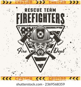Feuerwehrleute, Vektorsymbol-, Abzeichen- oder Etikettendesign-Illustration im Vintage-Stil