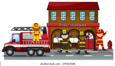 Firefighters working at the fire station