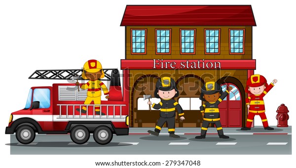 Firefighters working at the\
fire station