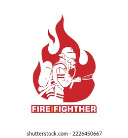 FIREFIGHTHER LOGO, simple silhouette of a man work with fire vector illustrations