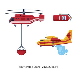 Firefighting Aircraft as Emergency Rescue Service Vehicle and Transport Vector Set