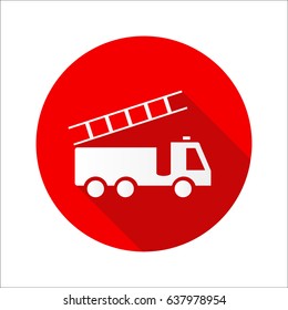 Firefighting car vector flat icon with shadow. Round button.