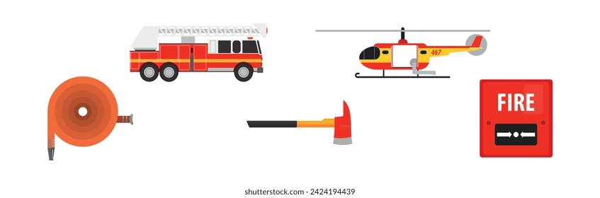 Firefighting Department with Emergency Rescue Object Vector Set