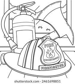 Firefighting Equipment Coloring Page for Kids