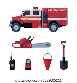 Firefighting Equipment and Emergency Service Tools Vector Set