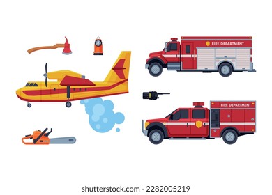 Firefighting Equipment and Emergency Service Tools Vector Set