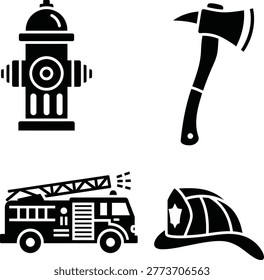 Firefighting Equipment Hydrant, Axe, Truck, Helmet