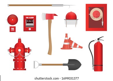 Firefighting equipment vector illustration isolated on white background