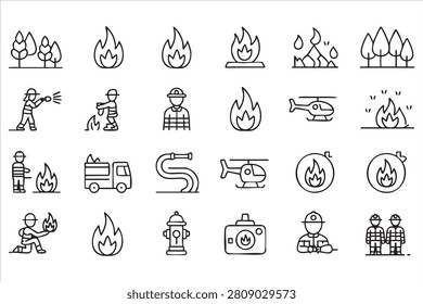 Firefighting Equipment and Wildfire Symbol Collection for Safety Graphics