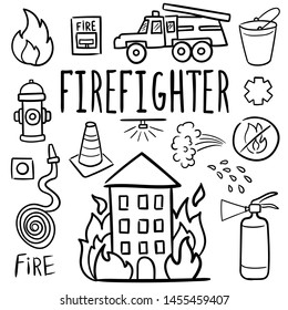 Firefighting Hand Drawn Doodle Vector Illustration Stock Vector ...