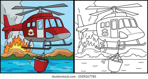 Firefighting Helicopter Coloring Page Illustration