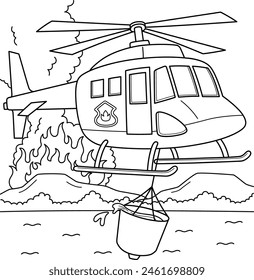 Firefighting Helicopter Coloring Page for Kids