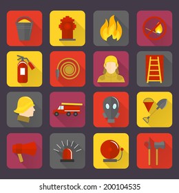 Firefighting icons set of flame water hose mask and helmet isolated vector illustration