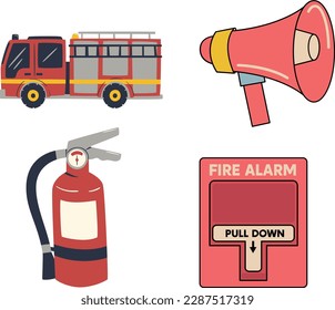 Iconos de lucha contra incendios establecidos. Iconos planos de lucha contra incendios para diseño web