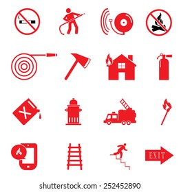 Firefighting  red icons set 