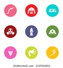 Firefighting service icons set. Flat set of 9 firefighting service vector icons for web isolated on white background