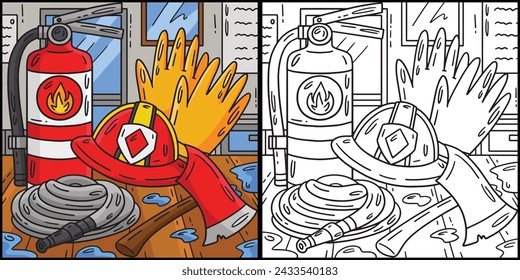 Firefighting Tools Coloring Colored Illustration