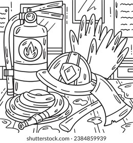 Firefighting Tools Coloring Page for Kids