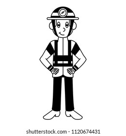 Firefigther male cartoon in black and white