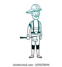 Firefigther male cartoon on blue lines